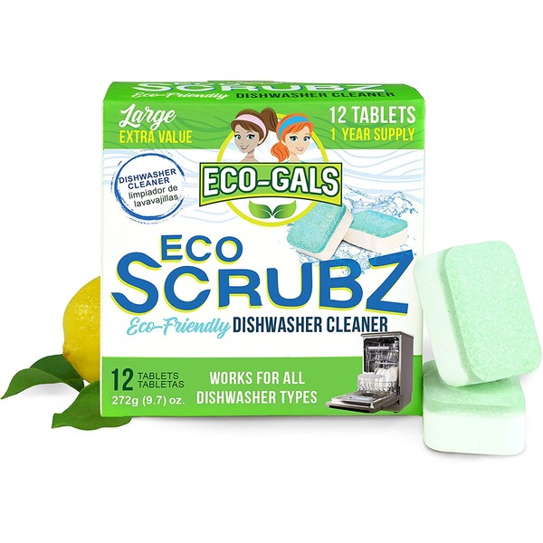 Eco-Gals Eco Scrubz Deep Dishwasher Machine Cleaner Unscented, 12 Count Tablets - 1 Year Supply