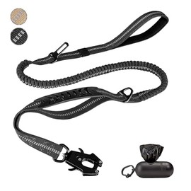 LEOSASA Tactical Heavy Duty Dog Leash - Two Handles Harness, Explosion-Proof PunchLeash, Multi-Functional Lead for Out Door Walking Training Medium Large Dog, Black