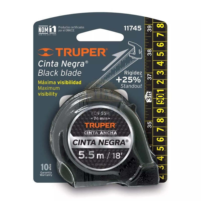 Truper FCN-55M Flexometer against impacts Tape Black x-wide 27 mm