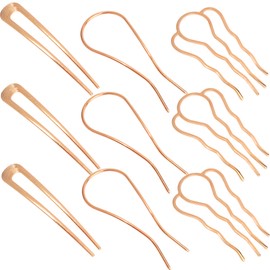 Chanaco French Hair Pins for Women 9Pcs Rose Gold Updo Hair Accessories U Shaped Hair Pins for Buns French Twist Hairpin for Styling Metal Hair Fork with Combs Non Slip Hair Sticks for Thick Hair