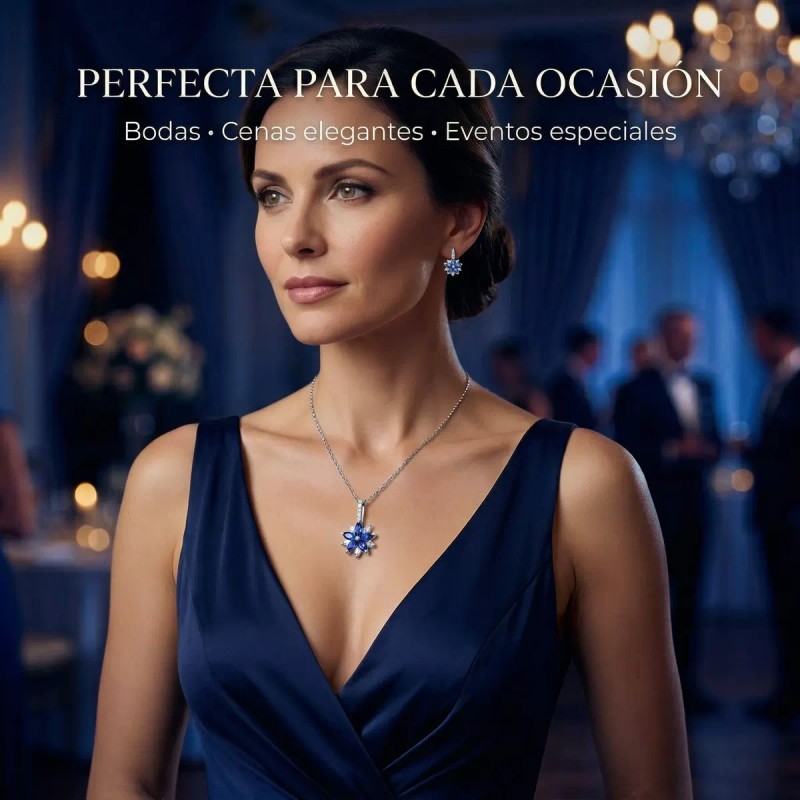 ESTELAPRIVE - Collar Flor Azul Perla Plata 925 Dije Regalo