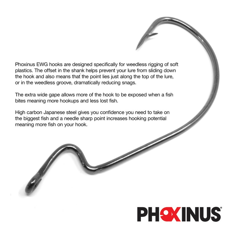 Phoxinus EWG Offset Worm Hooks - Weedless Fishing Hooks -