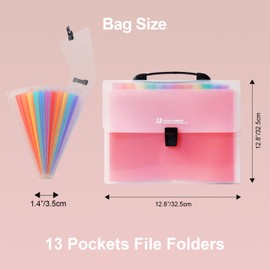 Wellong Large Capacity Accordion File Organizer, 13 Pockets Expanding File Folder with Expandable Cover, Heavy Duty Portable Document Storage Organizer for Letter, A4 Paper, Document - Rainbow