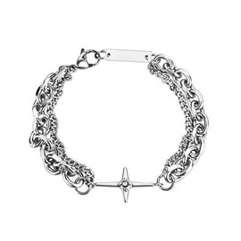 Jemant Y2k Star Cross Bracelet For Men Stainless Steel Silver Paperclip Cuban Link Chain Chunky Thick Punk White Zirconia Layered Cross Bracelet Lobster Clasp Faith Easter Baptism Jewelry (Silver A)