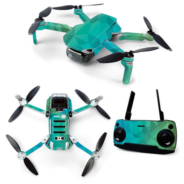 MightySkins Skin for DJI Mavic Mini Portable Drone Quadcopter - Blue Green Polygon | Protective, Durable, and Unique Vinyl Decal wrap cover | Easy To Apply, Remove, and Change Styles | Made in the USA (DJMAVMIN-Blue Green Polygon)