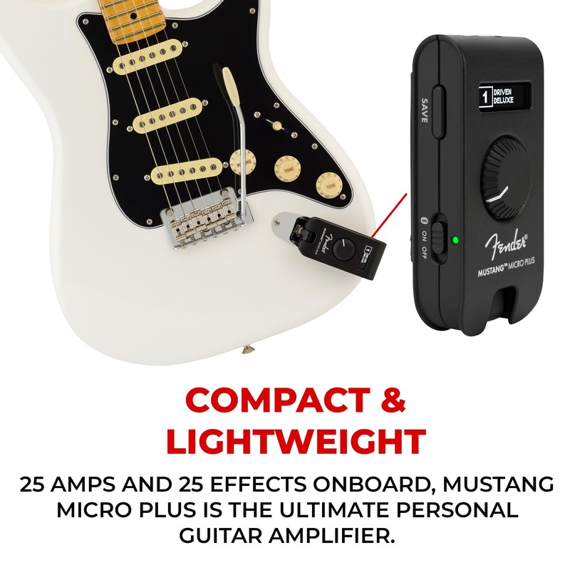 Fender Mustang Micro Plus Headphone Amplifier Bundle with 12-Pack Picks