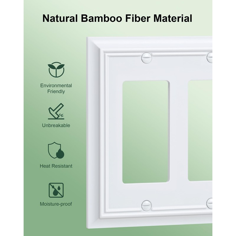 2-Pack Decorative Double Decorator Outlet Cover Plate, Pure White Durable