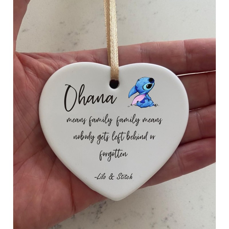 Ohana Means Family Everything Quote Ceramic Heart With Gold Ribbon