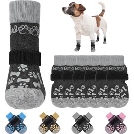 KOOLTAIL Anti Slip Dog Socks for Hot/Cold Pavement to Prevent Licking Paws, Dog Boots&Paw Protector with Grippers for Hardwood Floors,Traction Control No Twist Booties for Small Medium Large Dogs M