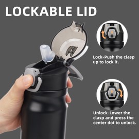 Konokyo Insulated Water Bottle with Straw and Carry Loop,18 oz Stainless Steel Double Wall Vaccum Metal Water Flask with Leak-proof Lid,Black