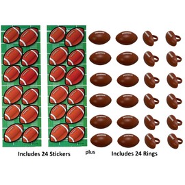 Oasis Supply, Football Cupcake Rings (24) and Football Stickers (24) - 48 Total Pieces
