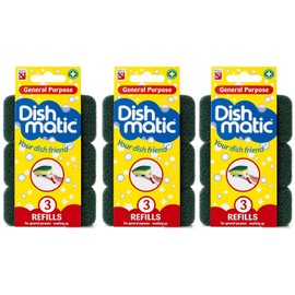 ANGIX 9 x Dishmatic General Purpose Refills Sponge Heads for Washing Up Handle, Replacement Scouring Sponges for Dishes, Pots, Pans & Kitchen Cleaning, Durable Antibacterial Refills
