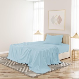 LDC Twin Sheet Set - 3 PC Brushed Microfiber Bed Sheets 16 Inches Deep Pockets - Embroidered Pillowcase - Hotel Luxury Sheets Twin Size Bed Set (Blue)