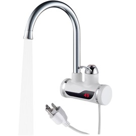 EHERDM 110V Instant Tankless Electric Water Heater Faucet 360° Rotating Hot Water Faucet with LED Digital Display Fast Heating Tap for Kitchen Bathroom Big Lateral Bend