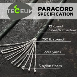 TECEUM Paracord Type IV 750 lb Dark Grey – 200 ft – 4mm – 100% Nylon Strong Tactical MIL–SPEC Parachute Cord – Survival Rope Emergency para Cord 11 Strands Core EDC Camping Hiking Military Gear 030a