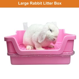 Large Rabbit Litter Box, Small Animal Potty Trainer Rabbit Toilet Training Litter Pan with 50 Pcs Film Liner for Adult Rabbits Guinea Pigs Chinchilla Ferret Hamster (Pink)