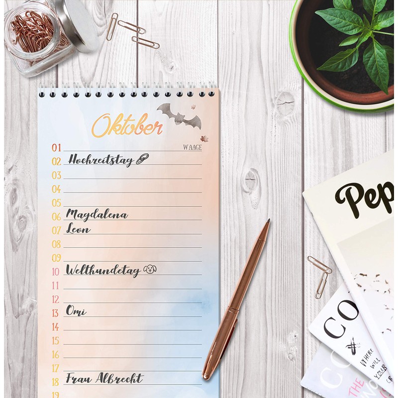 Birthday calendar with spiral binding, perpetual wall calendar, in loving