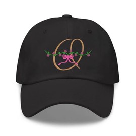 Initial cap (black), Initial O cap hat, initial O with flowers embroidered cap, Mother's day gift, Initial with garden flowers embroidered cap, floral cap, Alphabet cap hat