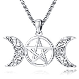 Eusense Triple Moon Goddess Necklace Witchy Jewelry for Women Men 925 Sterling Silver Pentagram Pendant