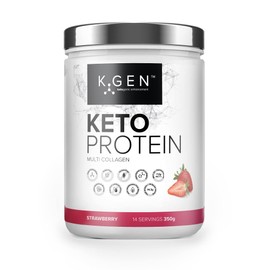 K-GEN™ Keto Collagen Protein Powder Blend of Natural Multi Collagen Strawberry Powder, Coconut MCT, Vitamin C+B6 with Stevia | UK Made for Keto, Paleo & Primal | Free-from: Sugar, Whey & Gluten