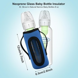 Beautyflier Glass Baby Bottle Sleeve Covers for Dr. Brown’s Natural Narrow Baby Bottles 8 oz with Dual Handle, 3.3mm Thicken Heat and Cold Retention Baby Bottle Sleeve (Red+Blue)