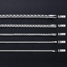 Fiusem Silver Tone Wheat Chains for Men and Women, 2.5mm Stainless Steel Necklace Chain, Mens Necklace 18 Inch