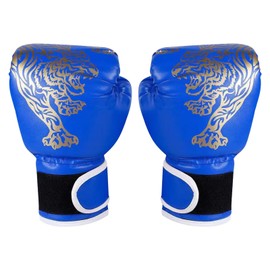 PLUSHCEWT Kids Boxing Gloves Training Sparring Gloves PU Tiger Pattern Boxing Gloves for Punch Bag Kickboxing Combat in the Age Group 3-12 Years (Blue)