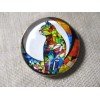 LARGE GLASS DOME PIC BUTTON OF A COLORFUL "STAINED GLASS"