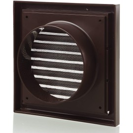 Louvred Wall Vent Grille 185mm X 185mm 125mm - 5 Inch Brown with Flyscreen for Internal Or External Use