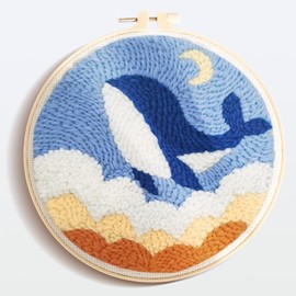 Whale Punch Needle Kits for Adults Beginner with Hoop Instruction Complete Tools Great Gift and Home Decor - 20x20 cm