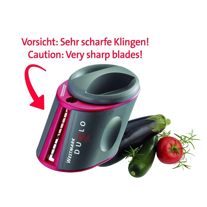 Westmark Gemüse-Spiralschneider Hand, mit 2 Schneidkegeln und Restehalter, Rostfreier Edelstahl/Kunststoff,