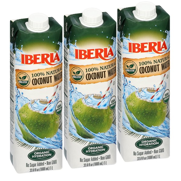 Iberia 100% Pure Organic Coconut Water, 1 Liter , 33.8