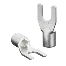 kuosbiu 50PCS Non Insulated Fork Terminals #8(M4) Stud Size U Type Connectors Tin-Plated Copper Wire Connectors AWG 12-10 Connectors(SNB5.5-4S)