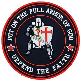 Put On The Full Armor of God Defend The Faith PVC Rubber Patch - 3 X 3 Inch Hook Fastener P938