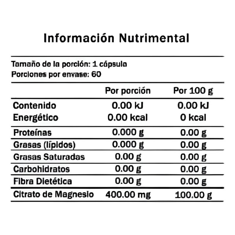 Citrato De Magnesio 60 Cápsulas 400mg Por Cápsula.