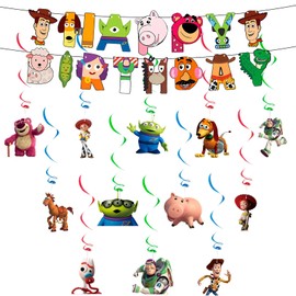 Toy Inspired Story Birthday Decoration Bunting Garland Hanging Decoration Birthday Party Decoration Happy Birthday Banner Decoration, Good Birthday Banner Decoration for Toy Theme Children's Birthday