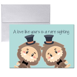 Funny Wedding Cards for Gay Men Newlyweds – Rare Sighting Silly Big Foot Themed Greeting for Groom and Groom Wedding Day Congratulations to the Happy Couple 4X6 inch Card with Silver Envelope Included