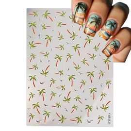 1 Sheets Coconut Tree Nail Stickers Holographic Effect Nail Decals Cute Chrome Nail Stickers for Nail Art Palm Seagull DIY Self-Adhesive Hawaii Handmade Nails Supplies Accessories for Women Girls