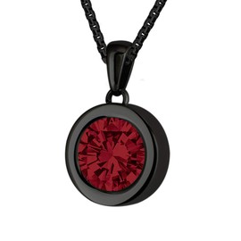 Quiges Black Pendant Stainless Steel 12 mm Mini Coin Holder and Various Zirconia Coins with Venetian Chain 42 + 4 cm Extension Chain, Crystal, Cubic Zirconia