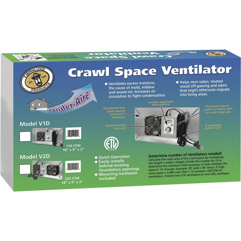 Tjernlund V1D UnderAire Crawlspace Ventilator Fan Moisture Mold Reducing, 110