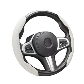 Furry Car Steering Wheel Cover,Segmented Car Wheel Cover with Warm & Comfortable Feel Steering Wheel Wrap Car Decor,Anti-Slip Car Accessories Interior Steering Wheel Cover Set (White)