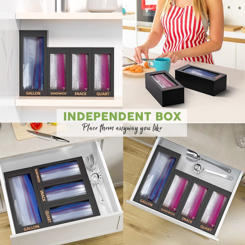 DALSHABET Bamboo Storage Bag Organizer for Kitchen Drawer, 4 Separate