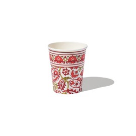 Coterie Paisley Paper Cups (Set of 10 Cups) - Red and Green Floral Paper Cups for Christmas, Holidays, Bridal Shower, and More - Winter Floral Party Supplies | 9oz Fancy Paper Cups