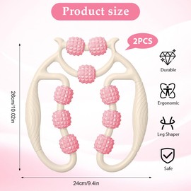 Leg Muscle Massager - Pack of 2 Deep Tissue Massage Roller with 9 Wheels, Leg Massager, 2025 Massage Roller Legs, 360° Trigger Point Massage Roller for Leg, Foot, Arm Massage (Pink)