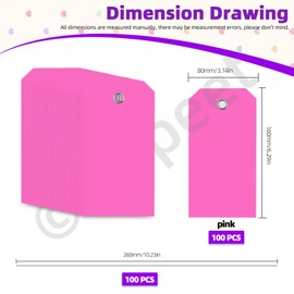 Swpeet 200Pcs Pink 6.29"x3.14" Waterproof Writable Eyelet Hole Plastic Tags with Wires Assortment Kit, Hanging Tags Attached Eyelet Blank Tag for Labeling Luggage Product Identification