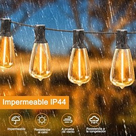 Guirnalda de Luces para Exterior, 30M ST38 LED Vintage Luces Decorativas, 50+2 Bombillas, Impermeable IP44, Serie de Luces Decorativas LED para Decoraciones Navideñas Patio Jardín Terraza Boda