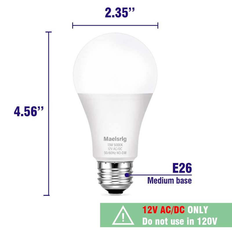 LED 12V Light Bulb, 100W Equivalent, Daylight White 5000K, 13W