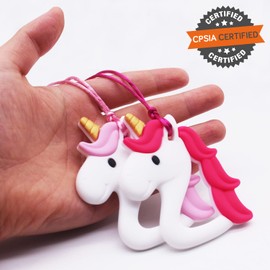 Unicorn Chew Necklace for Kids Girls - Chewing Necklace Teething Necklace Teether Necklace Chew Toys Teething Toys - Designed for Chewing, Autism Sensory Teether Toy (Pink+Purple)