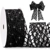 Geosar 20 Yards Black Glitter Mesh Wired Ribbon 2.5 Inch