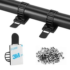 Adhesive Cable Management Clips, 50Pcs Adjustable Nylon Cable Strap Ties Wire Clips Clamps Organizer with Strong Adhesive Tape, Extra Screw & Hole for Strong Fixation Home Office - 3.55 Inch Black